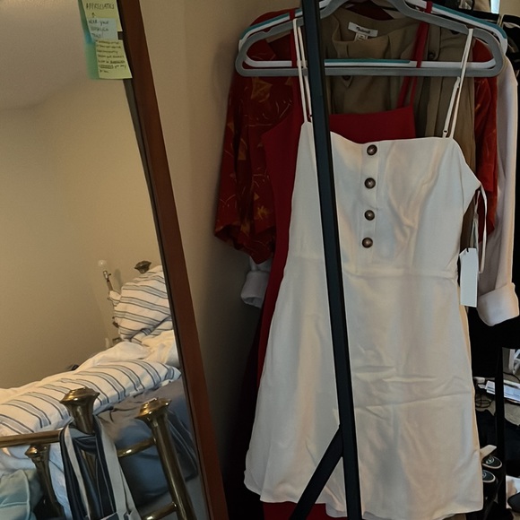 Mini White Tie-back Linen Button Dress - Picture 3 of 4